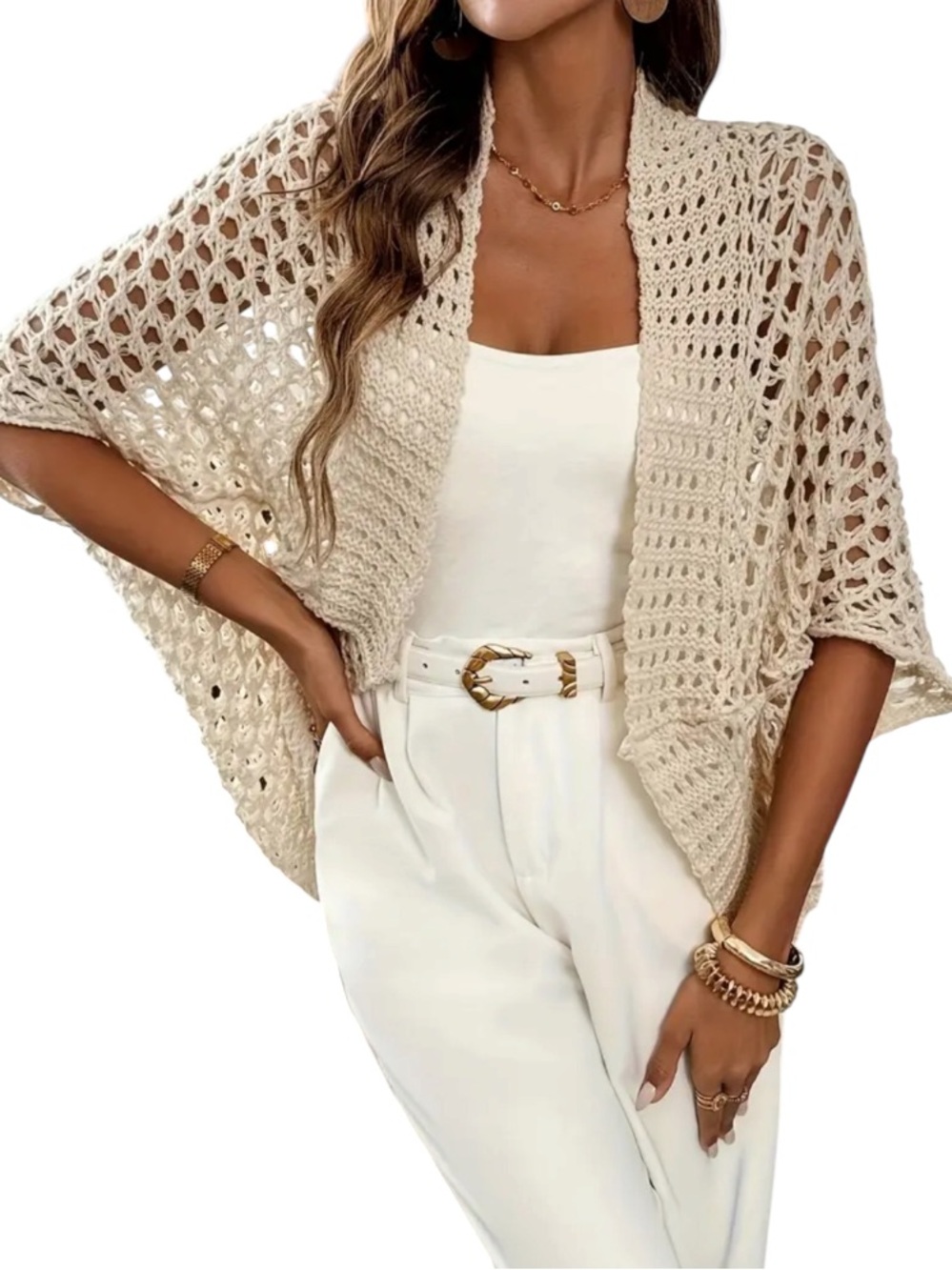 Crochet Butterly Sleeve Soft Crochet Cardigan Cover Up Shawl Shrug NWT Size Lg